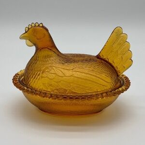 Amber Indiana Glass Hen on Nest Covered Dish Vintage Honey Brown